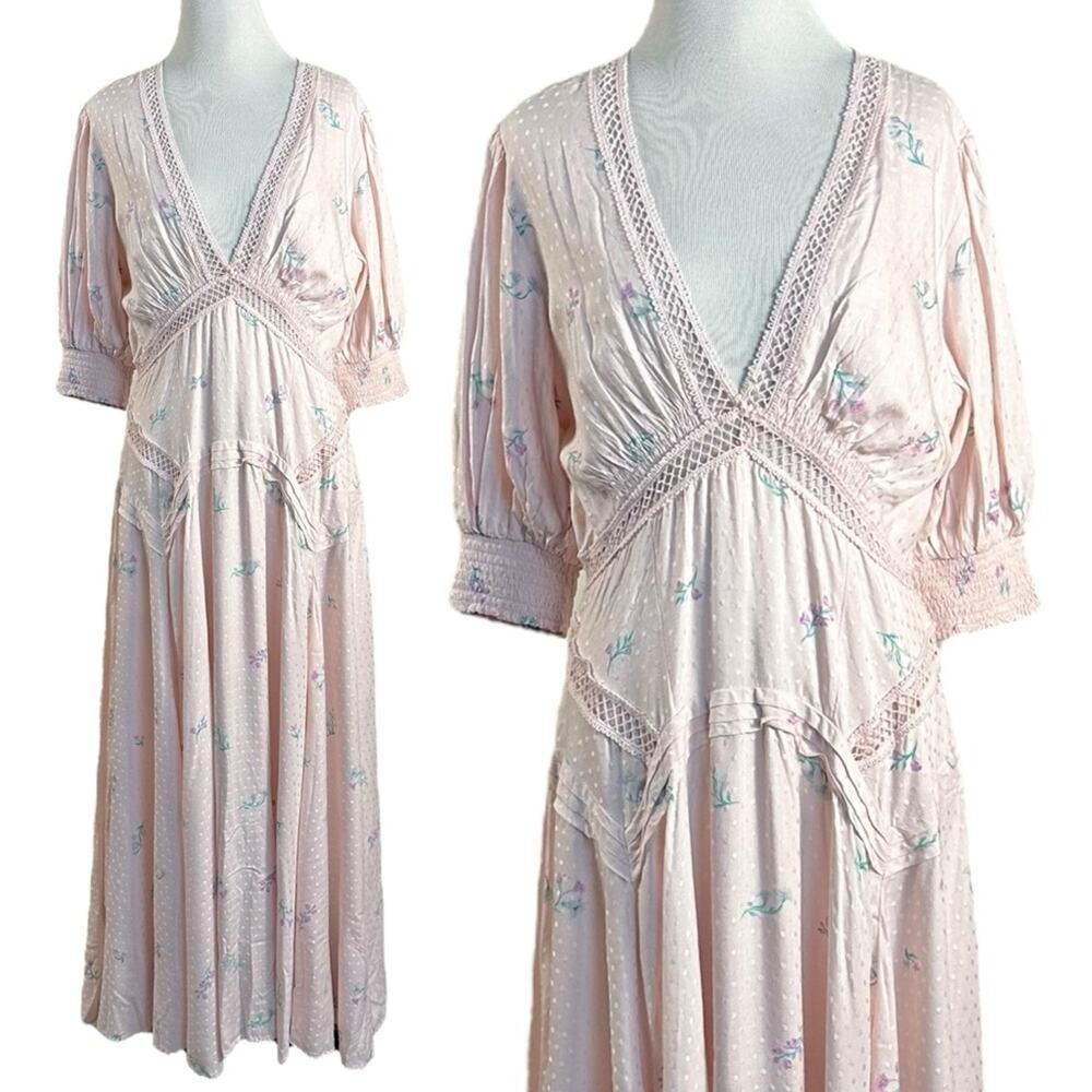 Free People Ethereal Dainty Still In Love Maxi Dress Pink Floral Cottage Medium - Picture 7 of 16